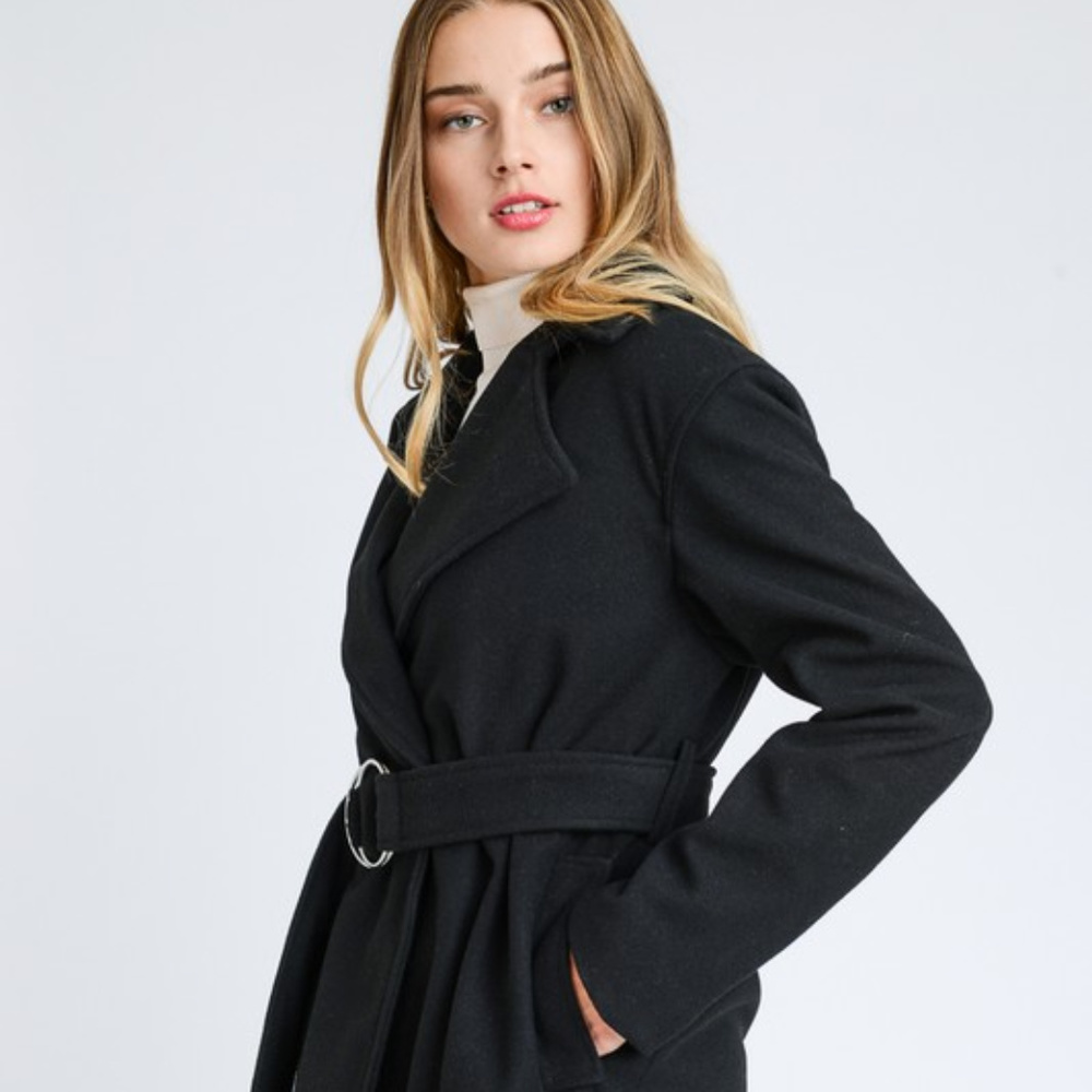 **PRICE FIRM** Belted Long Sleeve French Coat - Picture 5 of 8